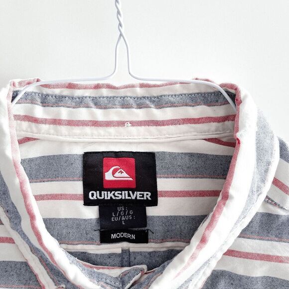 Quiksilver Mens Modern Striped Short Sleeve Button-Up Shirt Blue Red Size Large - Picture 4 of 7